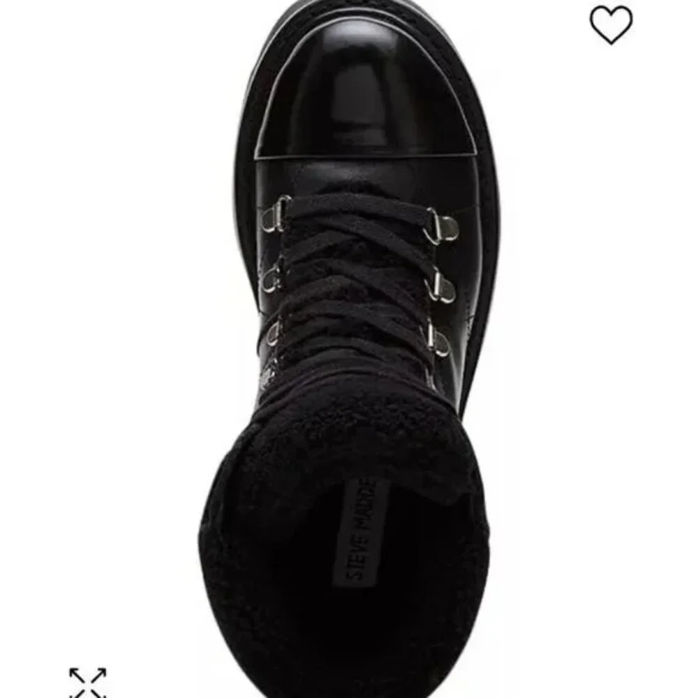 NWOB Steve Madden Reyen Lace-Up Lug-Sole Hiker Boots Black Size 8.5 - Picture 3 of 7
